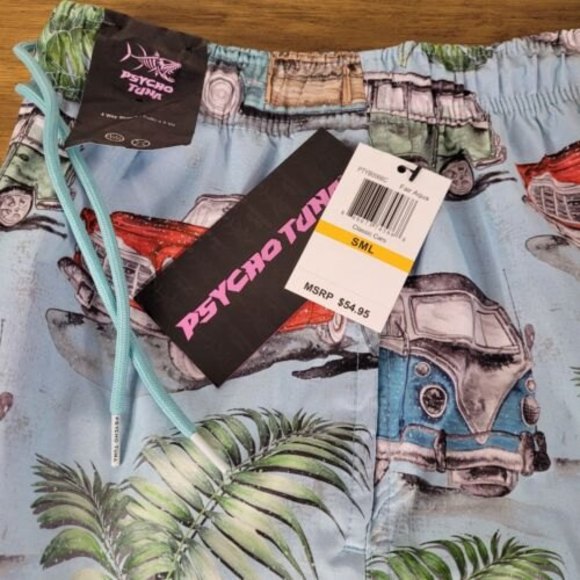 Mens Board Shorts Fair Aqua Vintage Cars Woodie Volkswagen Bus Size S - Picture 5 of 6